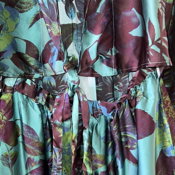 ANTHROPOLOGIE BY MARY O’MOLLY SILK JUMPSUIT IN BLUE GREEN FLORAL MEDIUM NWT - Picture 6 of 12